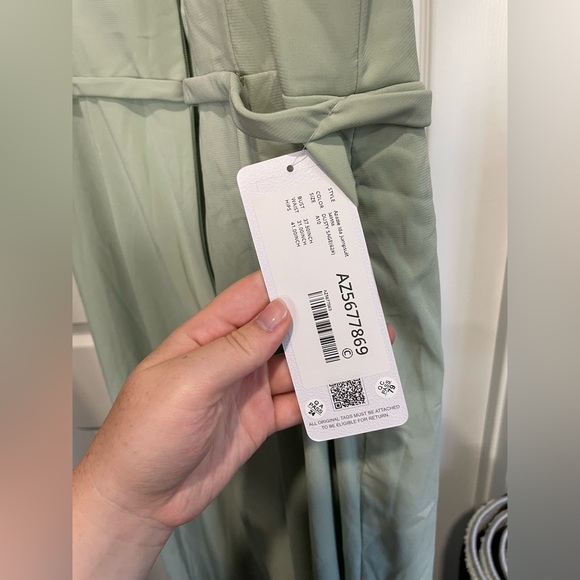 Azazie Jumpsuit V-Neck Floor Sage Green color         Size A10 - Picture 3 of 6